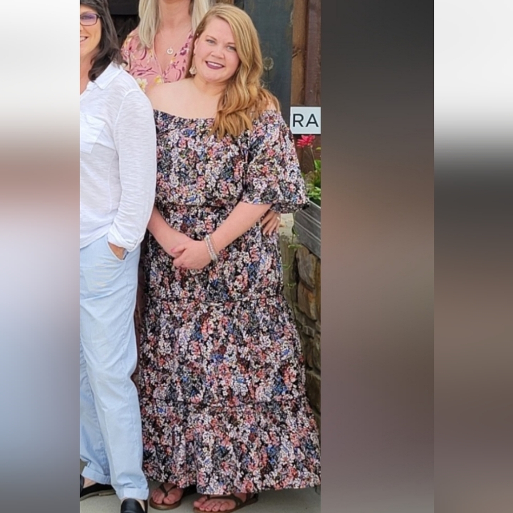 Maurice's, 0x, multi colored floral tiered off the shoulder dress